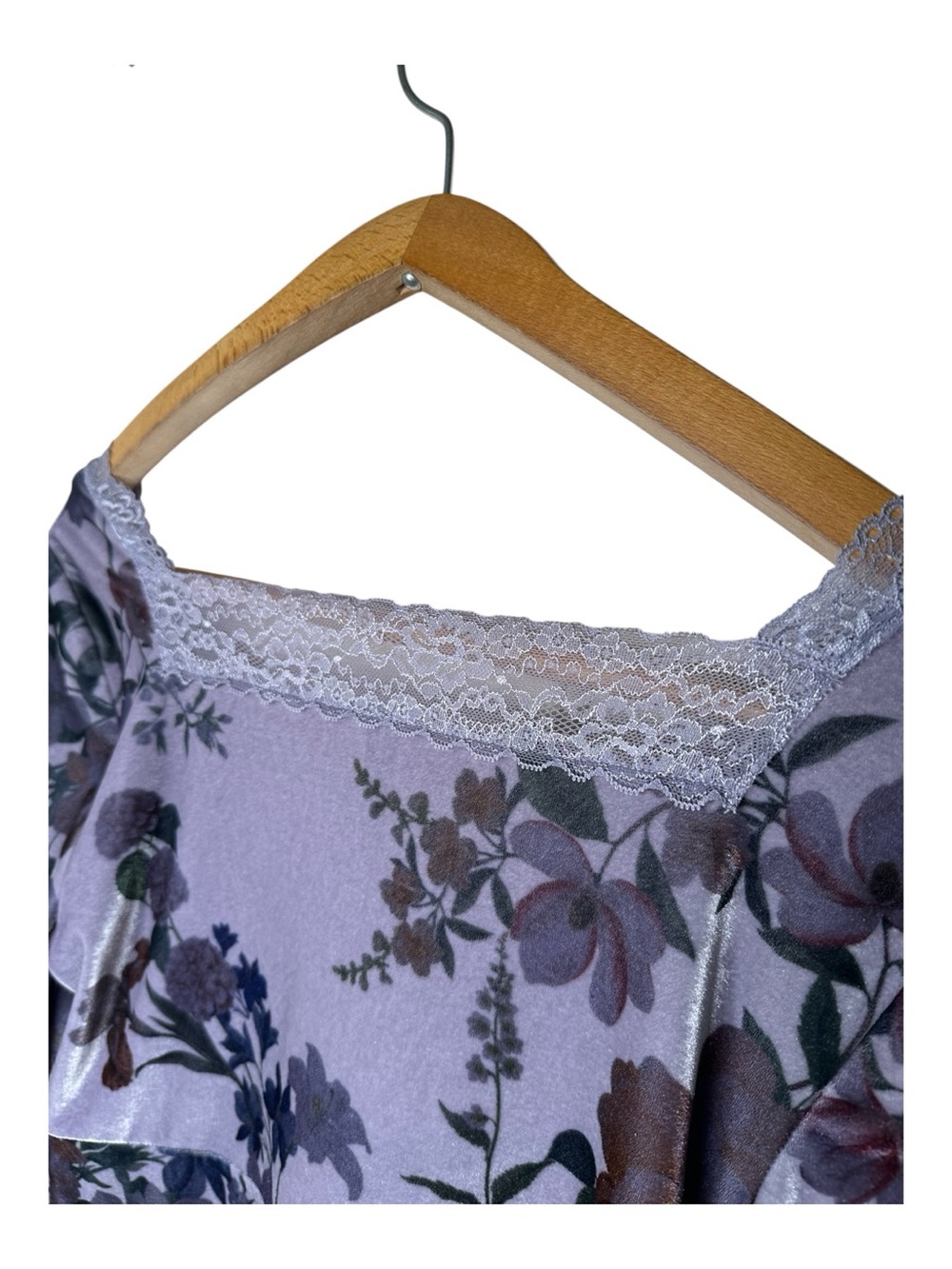 Anthropologie Floral Velvet Cropped Top Lace Trim Size Medium Fairy Romantic - Picture 9 of 12